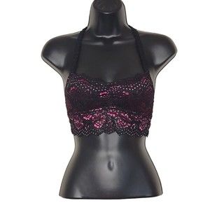 New Directions Intimates Bralette Pink Black Lace Size Small